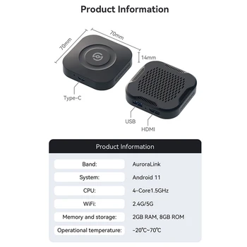 1 комплект Мини-беспроводного адаптера Android 11.0, Мультимедийный плеер Черного цвета Для автомобиля, встроенный Carplay 6