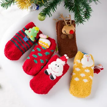 10 пар рождественских носков для мамы и ребенка, толстые носки для малышей из кораллового флиса, носки для родителей и детей с героями мультфильмов, теплые домашние забавные противоскользящие носки
