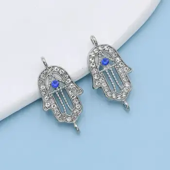 10 шт. синий кристалл, посеребренные соединители-шармы в стиле Фатимы и Хамсы для изготовления ювелирных изделий, браслет, аксессуары 
