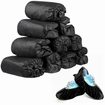 100 Упаковок Одноразовых бахил Черные нескользящие Бахилы для ботинок Чехлы для ковров для пола в помещении на открытом воздухе Подрядчики для защиты обуви 7