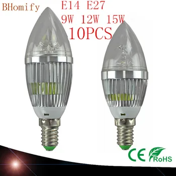 10X Светодиодные лампы-Канделябры свеча E14 E27 9 Вт 12 Вт 15 Вт Теплая/Природная/Холодная Белая лампа С регулируемой яркостью 110V220V светодиодные лампы CE ROHS 2