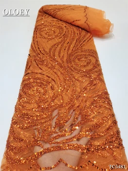 2022 Новейшая Элегантная африканская вышивка из бисера, кружевная ткань в нигерийском стиле, кружевная ткань с пайетками для свадебной вечеринки TC5480 2