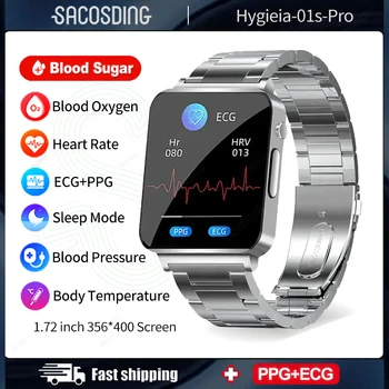 2023 Новые ЭКГ + PPG безболезненные неинвазивные смарт-часы для измерения уровня глюкозы в крови, здоровые смарт-часы для тренировки артериального давления, измеритель уровня глюкозы в крови