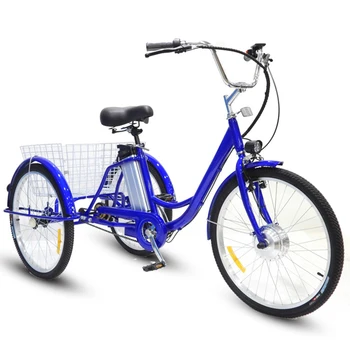 24-дюймовый Электрический Трехколесный велосипед На батарейках С большой корзиной для хранения, Несколькими педалями тормозной системы