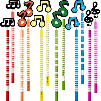 24 шт. Карандаши для музыкальных нот, деревянные цветные полосатые карандаши с деревянными украшениями для музыкальных нот для школьников, учителей 15