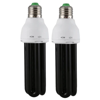 2X E27 40 Вт УФ-ультрафиолетовая флуоресцентная лампа Blacklight CFL Лампа 220 В Форма: прямая Мощность Напряжение: 40 Вт постоянного тока 12 В 7