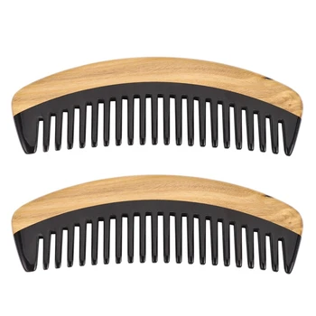 2X Расческа для волос-Деревянная расческа для распутывания вьющихся волос с широкими зубьями -без статического воздействия, расческа из сандалового дерева и рога буйвола 9