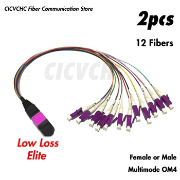 2шт 12-волоконный кабель MPO/UPC - LC/UPC-Жгута проводов-ММ OM4-Цветная трубка 0,35 м 0,9 мм-Элитный/ С низкими потерями-Мужской/женский