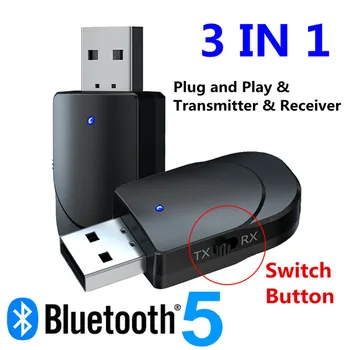 3 В 1 Bluetooth 5.0 Аудиоприемник Передатчик 3,5 мм Разъем AUX USB Стерео Музыкальный беспроводной адаптер для телевизора автомобильных ПК Наушников 4