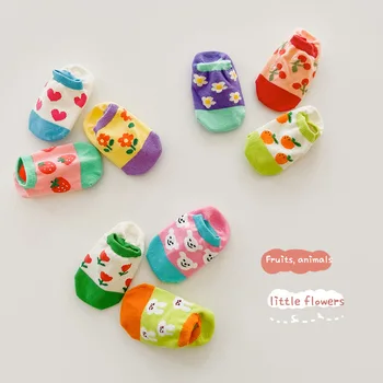3 пары детских носков оптом, весенне-летние тонкие носки-невидимки с цветком вишни, хлопковые носки для девочек, нескользящие носки 4