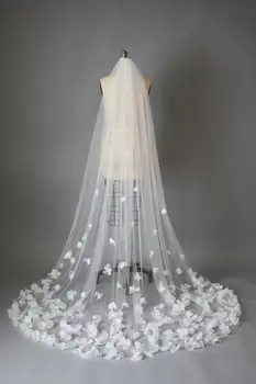 3D цветочная вуаль, цветочная вуаль, соборная вуаль, длинная вуаль, свадебная фата, фата невесты. 3