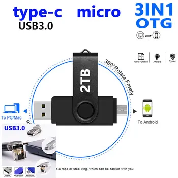 3IN 1 USB флэш-накопители 2000G Android Высокоскоростной металлический U-диск USB 3.0 Pen Drive2TB 16