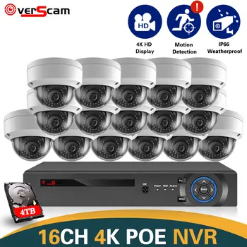 4K Ultra HD POE IP Купольные Камеры 16CH POE NVR Система Видеонаблюдения 8MP Наружная IP66 Взрывозащищенная Камера Комплект Видеонаблюдения
