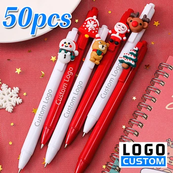 50шт Рождественская Пластиковая Шариковая ручка с Пользовательским логотипом, Рождественская подарочная ручка, Офисная ручка для подписи, оптовая продажа, Надпись с выгравированным именем 5