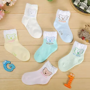 6 Пар/лот, Детские носки для детей от 0 до 12 месяцев, для маленьких детей, для девочек и мальчиков, Хлопковые носки для новорожденных с рисунком Медведя в стиле животных 5