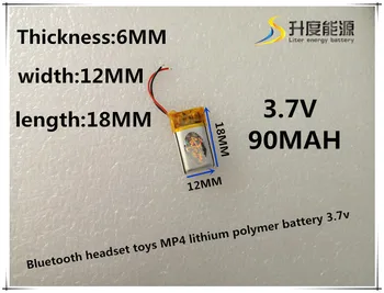 601218 длина 18 ширина 12 толщина 6/90 мАч Bluetooth гарнитура игрушки MP4 литий-полимерный аккумулятор 3,7 В 3