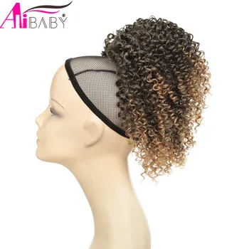 8-дюймовый Афро-Кудрявый Шиньон с завязками на шнурках, синтетический зажим в виде конского хвоста, афроамериканский пучок для волос для женщин Alibaby 12