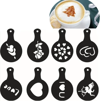 8 Пресс-форм для кофейных Гирлянд, Модели для печати кофе, Вспомогательные Приспособления, Необычные Кофейные приборы Из Пластика