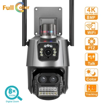 8MP 4K IP WiFi Камера С тремя Объективами и Двойным Экраном, 8-Кратный Гибридный Зум, Автоматическое Отслеживание Безопасности, Камера видеонаблюдения, Полицейская Световая Сигнализация 16