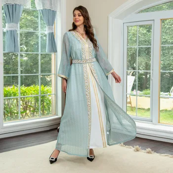 AB310 Женское платье из Арабского Дубая, костюм Jalabiya, вечернее платье, инкрустированное бриллиантами, Горячее бриллиантовое легкое роскошное темпераментное платье 10