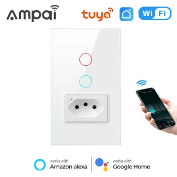 Ampai Бразилия Tuya Wifi Умный выключатель света с розеткой Smart Life Сенсорный выключатель с умной розеткой для Alexa Google Home 12