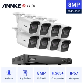 ANNKE 4K Ultra HD POE Система видеонаблюдения 8CH H.265 + NVR Рекордер 4K Камеры Безопасности Аудиозапись 8X8MP PoE IP-камера 15