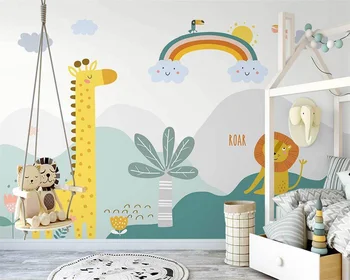beibehang Настроить новое папье-маше в скандинавском стиле, ручная роспись, мультяшный жираф, животное, простые фоновые обои для детской комнаты 11