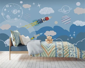 beibehang Обои на заказ, нарисованные вручную детская комната космический корабль гостиная спальня диван ТВ фон стены 3D обои 5