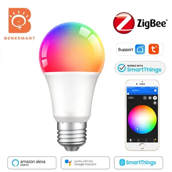 Benexmart Zigbee E27 Светодиодная лампа RGBCW с регулируемой яркостью Alexa Google Home Tuya Smartthings App Control 9 Вт Изменение цвета 14