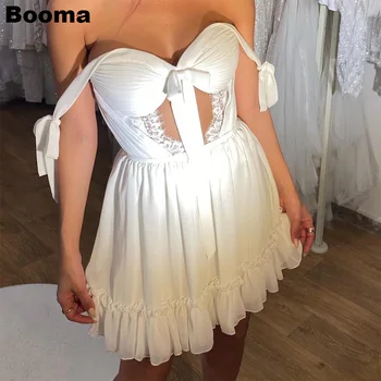 Booma Белые Сексуальные мини-платья для выпускного вечера с бантиками в виде сердца и оборками, Коктейльные платья трапециевидной формы, пляжные платья для свадебной вечеринки, клубная одежда