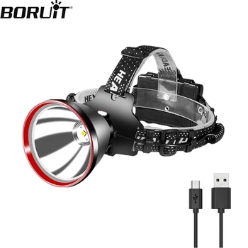 BORUiT 5000LM светодиодный налобный фонарь, супер яркий USB Аккумуляторный блок питания 18650, Водонепроницаемый Налобный фонарь для Рыбалки и кемпинга 11