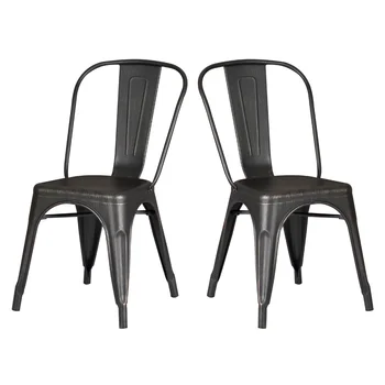 Cole Collection Металлические стулья для столовой, кухни, бара в современном стиле (комплект из 2), потертый черный 15