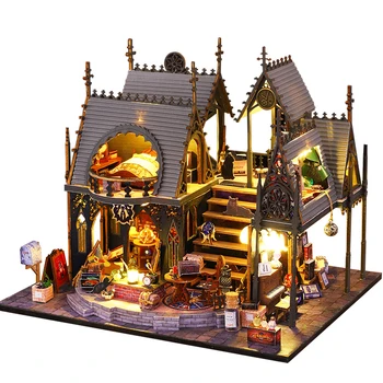 DIY Винтажный волшебный дом Кукольный Дом Игрушка 3D Деревянные Кукольные Домики Миниатюрный Кукольный Домик Игрушки с Мебелью Светодиодные Фонари 24x19x20 см 1
