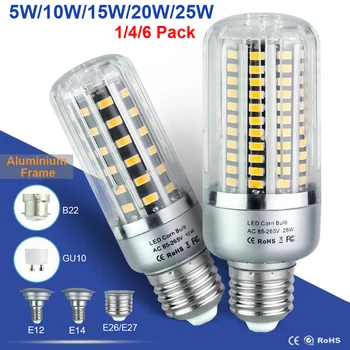 E27 E14 Светодиодная Лампа 5 Вт 10 Вт 15 Вт 20 Вт 25 Вт Алюминиевый Радиатор Кукурузный Светильник 85-265 В SMD5736 E12 B22 GU10 Лампа lampara Home Lighting