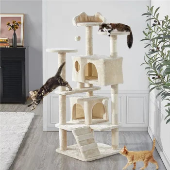 Easyfashion Когтеточка для кондоминиума с кошачьей башней и деревом, мебель для котенка, бежевый, 54,5 