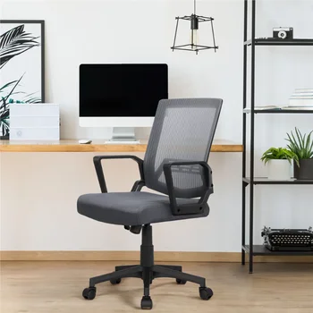 Easyfashion Эргономичный Компьютерный стул с регулируемой сеткой со средней спинкой, Серое офисное кресло с откидной спинкой, офисная мебель 11