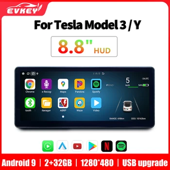 EVKEY Для TESLA Модель 3 Y Приборная панель IPS Сенсорный экран 8,8 дюймов Обновление системы Android9 Фронтальная камера Беспроводной Carplay Android Auto 15