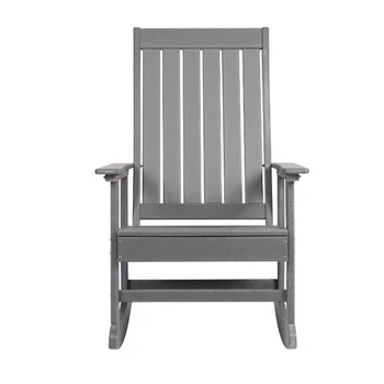Ez-Care Tek-Деревянное кресло-качалка Adirondack - Шиферно-серое уличное кресло мебель из ротанга Садовое кресло 7