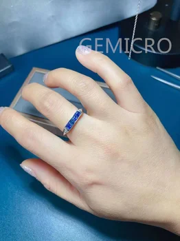 Gemicro Новое поступление, Квадратная огранка 3*3 мм, кольцо с синим сапфиром, серебро 925 пробы, Серебряные ювелирные изделия, подарок на день рождения 14