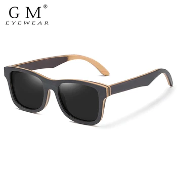 GM 100% Натуральный Скейтборд Деревянные Солнцезащитные очки Ручной работы С Поляризованным Зеркальным покрытием Линзы Очки Деревянные Солнцезащитные очки