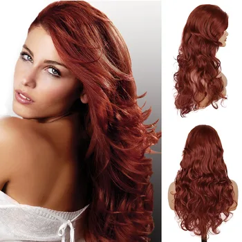 GNIMEGIL Синтетический красновато-коричневый Парик с длинными вьющимися волосами для женщин, Косплей, вечеринка на Хэллоуин, Натуральный мягкий термостойкий парик с объемной волной 11