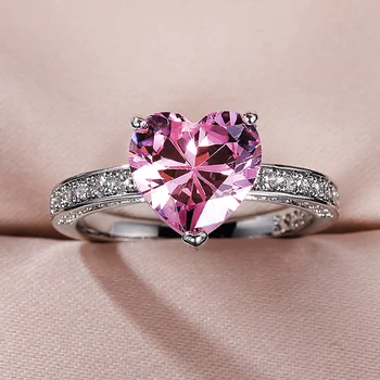 Huitan Роскошные Женские Обручальные кольца с пасьянсом в виде сердца AAA, розовые кольца с кубическим цирконием для подарка Подруге на годовщину 1