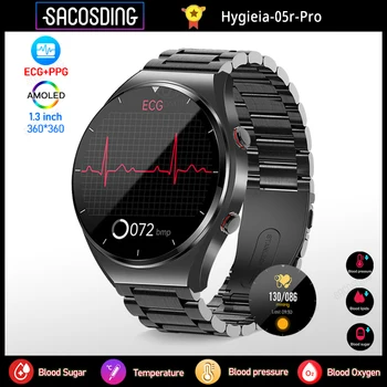 Hygieia-05r-Pro Неинвазивные Смарт-часы для измерения уровня глюкозы в крови, Мужские Спортивные часы с Полным сенсорным экраном, ЭКГ + PPG, Умные Часы Bluetooth для Здоровья + Коробка 16