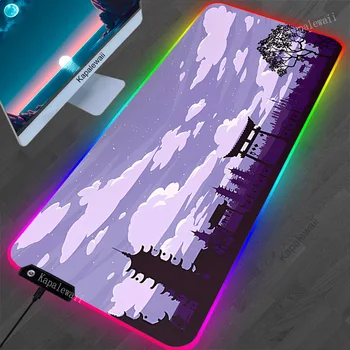 Inari Torii RGB Игровой Коврик Для Мыши Со светодиодной Подсветкой Deskpad Клавиатура Настольный Коврик Фиолетовый Лесной Коврик Для Мыши Gamer XXL Большой Коврик для Мыши 100x50 см 3