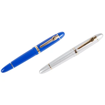 JINHAO 2 шт 159 18KGP Перьевая ручка Средней ширины 0,7 Мм, Бесплатная Офисная Перьевая ручка С коробкой, серебристо-синяя 7
