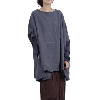 Johnature 2023, Осенняя женская Длинная Свободная футболка, Оригинальный винтажный хлопковый пуловер, Рубашки с длинными рукавами, топ в стиле пэчворк 2