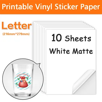 Labelwell 10 Листов Матовой Виниловой Наклейки Для печати, Белая Самоклеящаяся Копировальная бумага 216*279 мм для Струйного принтера, Наклейки 