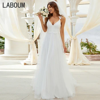 LaBoum Белое Современное Свадебное платье Трапециевидной формы с V-образным вырезом и шлейфом 2023, Элегантное vestido de noiva brautkleider robe de mariée 3