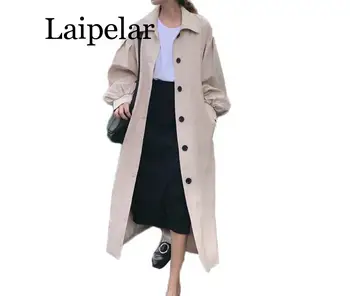 Laipelar Демисезонная женская корейская версия свободной однобортной ветровки большого размера, элегантное винтажное пальто с поясом 13