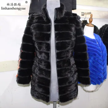 Linhaoshengyue, длина рукава 70 см, длина рукава 60 см, модная зимняя шуба из натурального меха норки, женское пальто с воротником 8